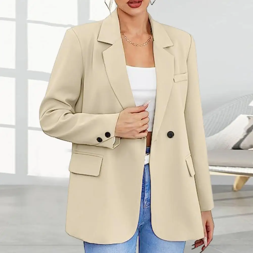

Women Solid Color Jacket Elegant Women Jacket Stylish Women's Slim Fit Notch Collar Cardigan Elegant Office Jacket for Fall