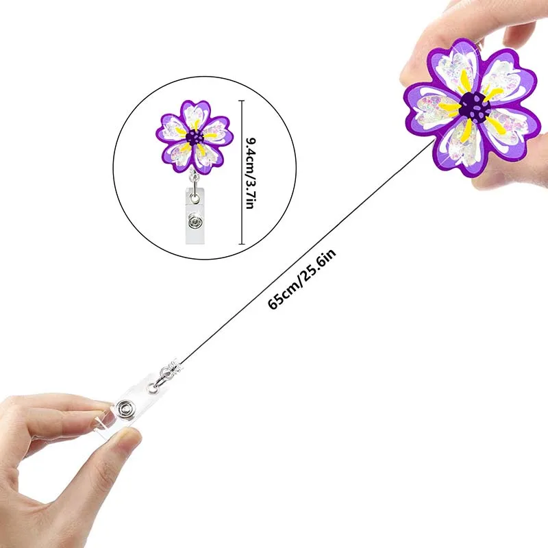 New Quicksand Acrylic Candy Color Flowers Badge Reel Retractable ID Badge  Holder With 360 Rotating Alligator Clip Name Holder - AliExpress