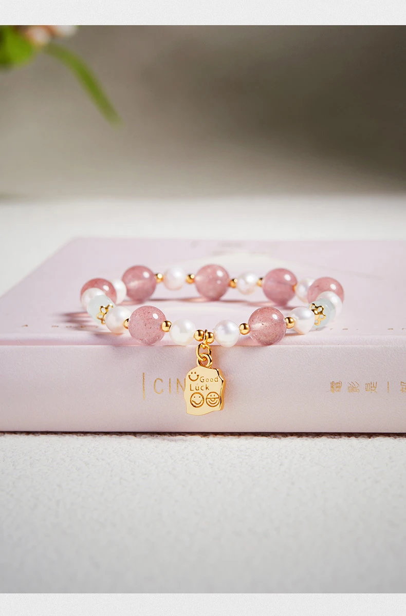 Natürliche Erdbeere Rosa Kristall Armband Frauen Geeignet für Liebe Ehe Weiße Blüte Perle Geschenk High-end-Temperament Schmuck – Detail 5