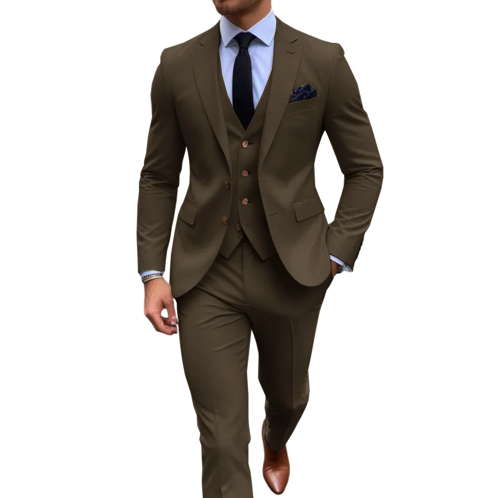 Men's Stylish Khaik 3 Piece Suits For Men-Classic Formal Attire- Business Wear Suits- Party Wear Jacket -Prom Suit- For Men