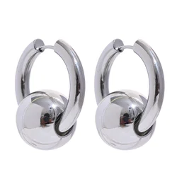 YHPUP Gold-Plated Stainless Steel Hoop Earrings - Waterproof, Textured Charm Jewelry (YH1992A Platinum)