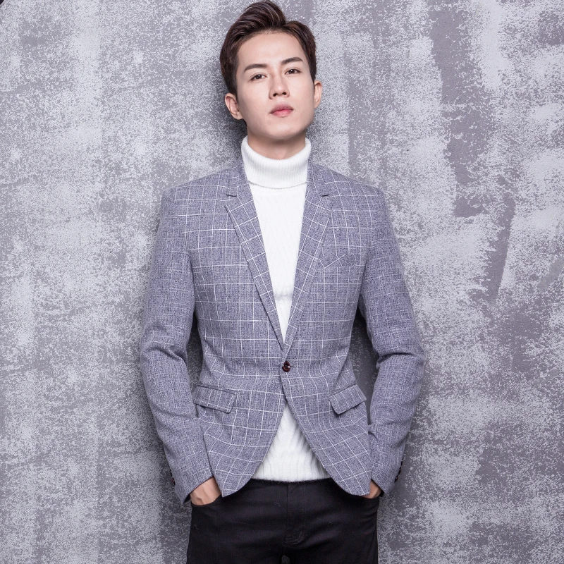 High-quality Plaid Suit Male Youth Self-cultivation Korean Style Trendy Handsome Men's Casual Suit Fashion One-piece Jacket 3