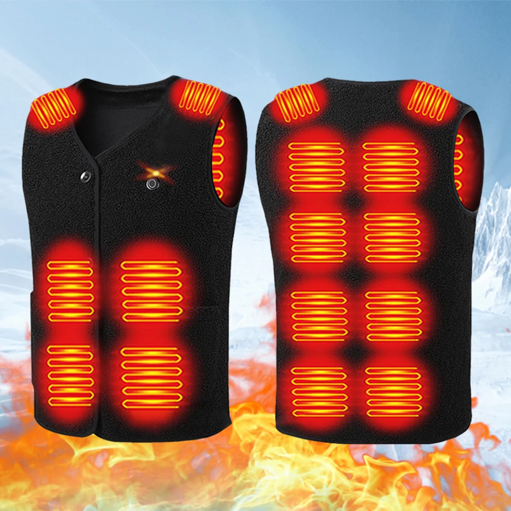 16 Areas Heated Vest Thermal Jacket Rechargable Winter Puffer Jacket 16 Heating Areas 3 Heating Levels for Sports Hunting Hiking