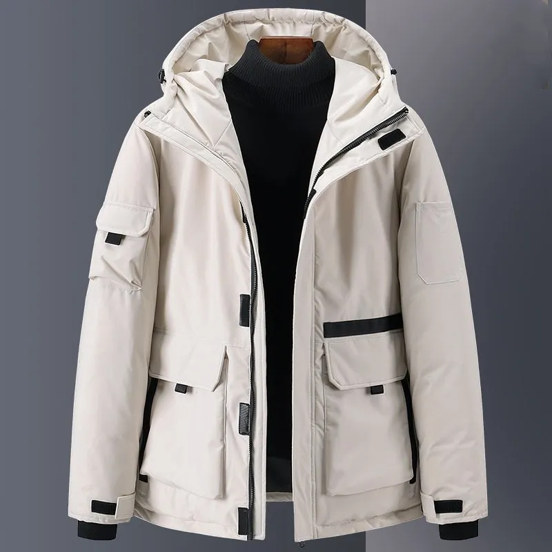 

Winter Thicken Warm Outerwear Men and Women Casual Outdoor Tooling Down Coats Windbreaker Hooded White Duck Down Puffer Jackets