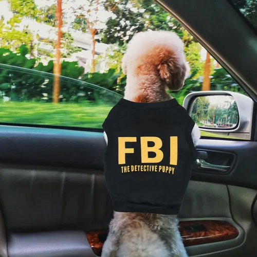 여름 개 옷 코튼 통기성 개 옷 FBI 위장 편지 인쇄 작은 개 조끼 T 셔츠 XS-L 강아지 경찰 조끼 옷 2
