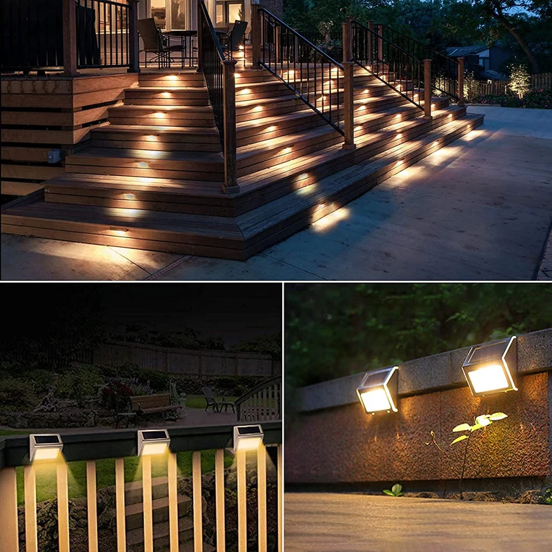 Outdoor LED Lights Solar Powered 3LED Waterproof Garden Wall Lamp For Fence Deck Stair Lights Decoration