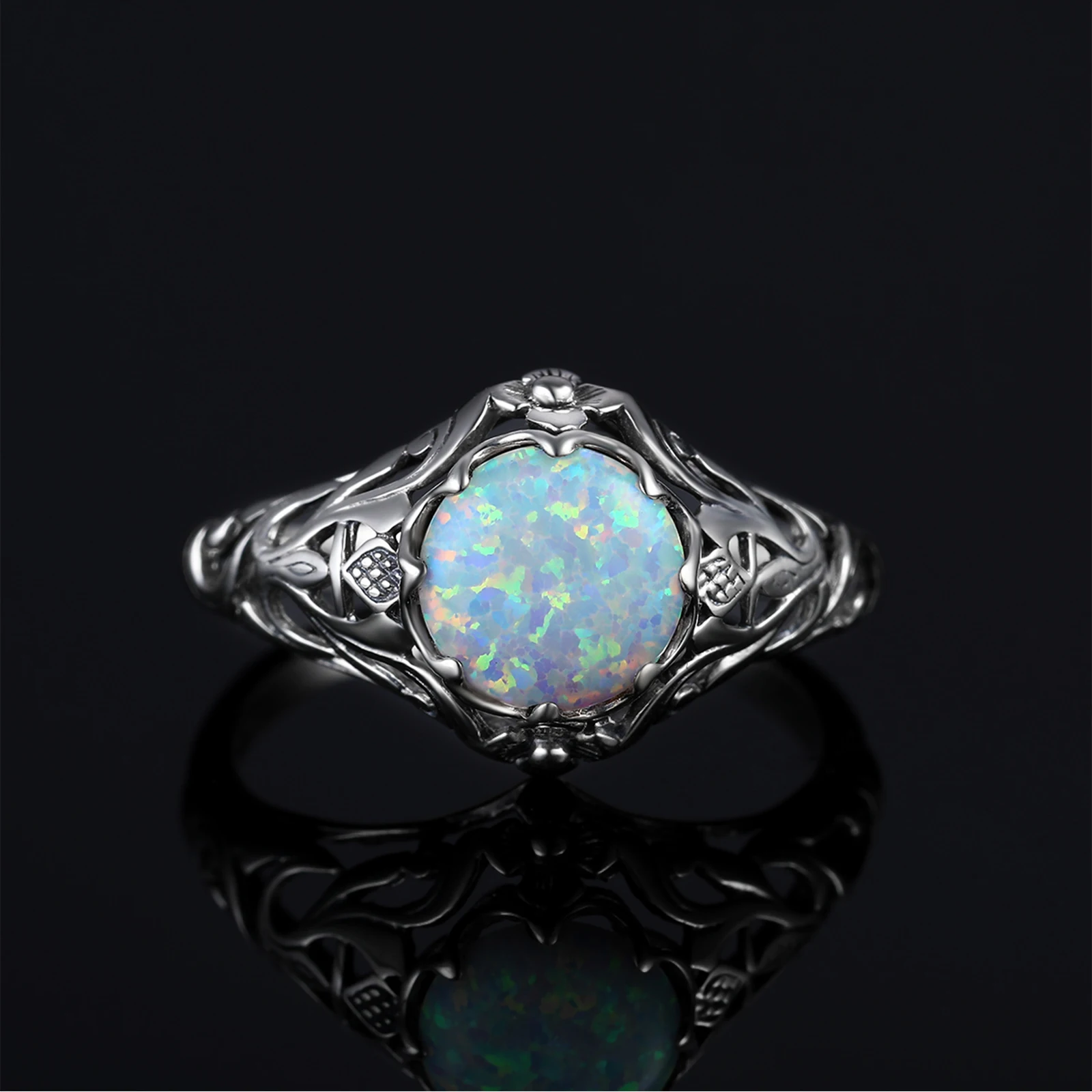 Vintage 925 Silver Original Opal Rings 925 Silver Woman Exquisite Filigree Cocktail Party Birthstone Gift Ring Fine Jewelry 3