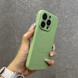 Premium Titanium Gray Liquid Silicone MagSafe Phone Case - Soft Back Cover - iPhone 14 (Matcha Green)