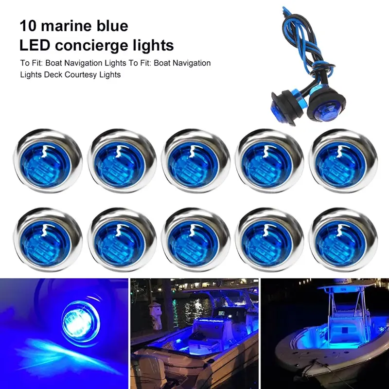 

10Pcs/set 12V Marine Boat Transom LED Stern Lights Round White LED Tail Lamps Waterproof Yacht Side Marker Courtesy Lights Blue