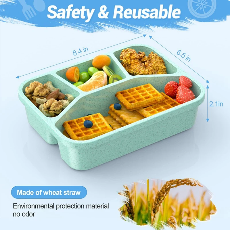 4 Compartment Snack Container, Reusable Meal Prep Container With 4