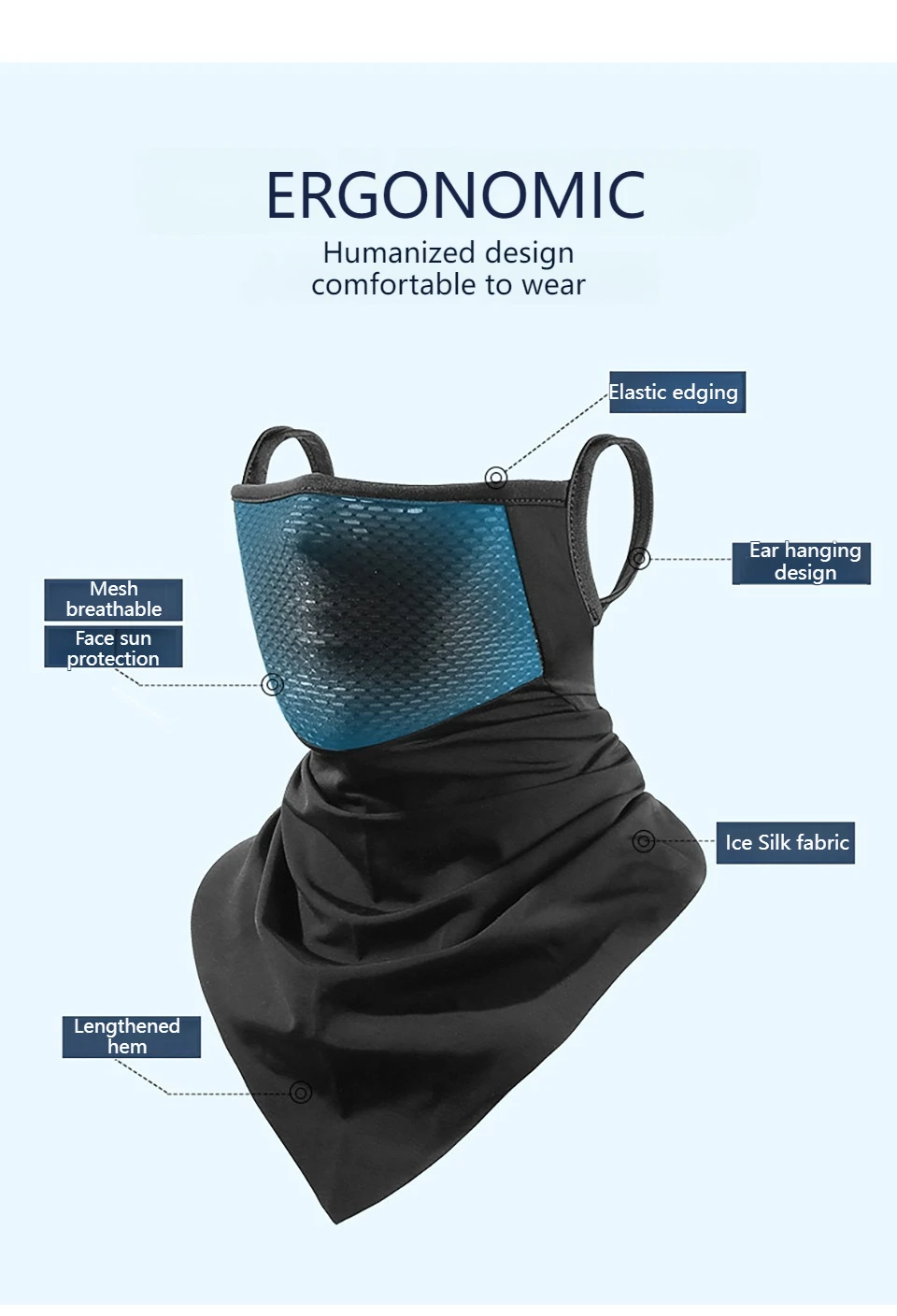 Maschera da ciclismo LOOGDEEL Protezione solare Ice Silk Traspirante Copricapo Collo Pesca Sciarpa triangolare Viso Orecchie UV_voghion.com