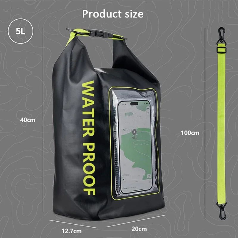 2L/5L Dry Bag Touch Screen Swimming Waterproof PVC Bag Rafting Floating Shoulder Outdoor Sports Bags Surfboard Kayak Storage