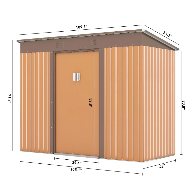 

4.2x9.1 Ft Outdoor Storage Shed, Metal Tool Shed With Lockable Doors Vents, Utility Garden Shed For Patio Lawn Backyard,Brown