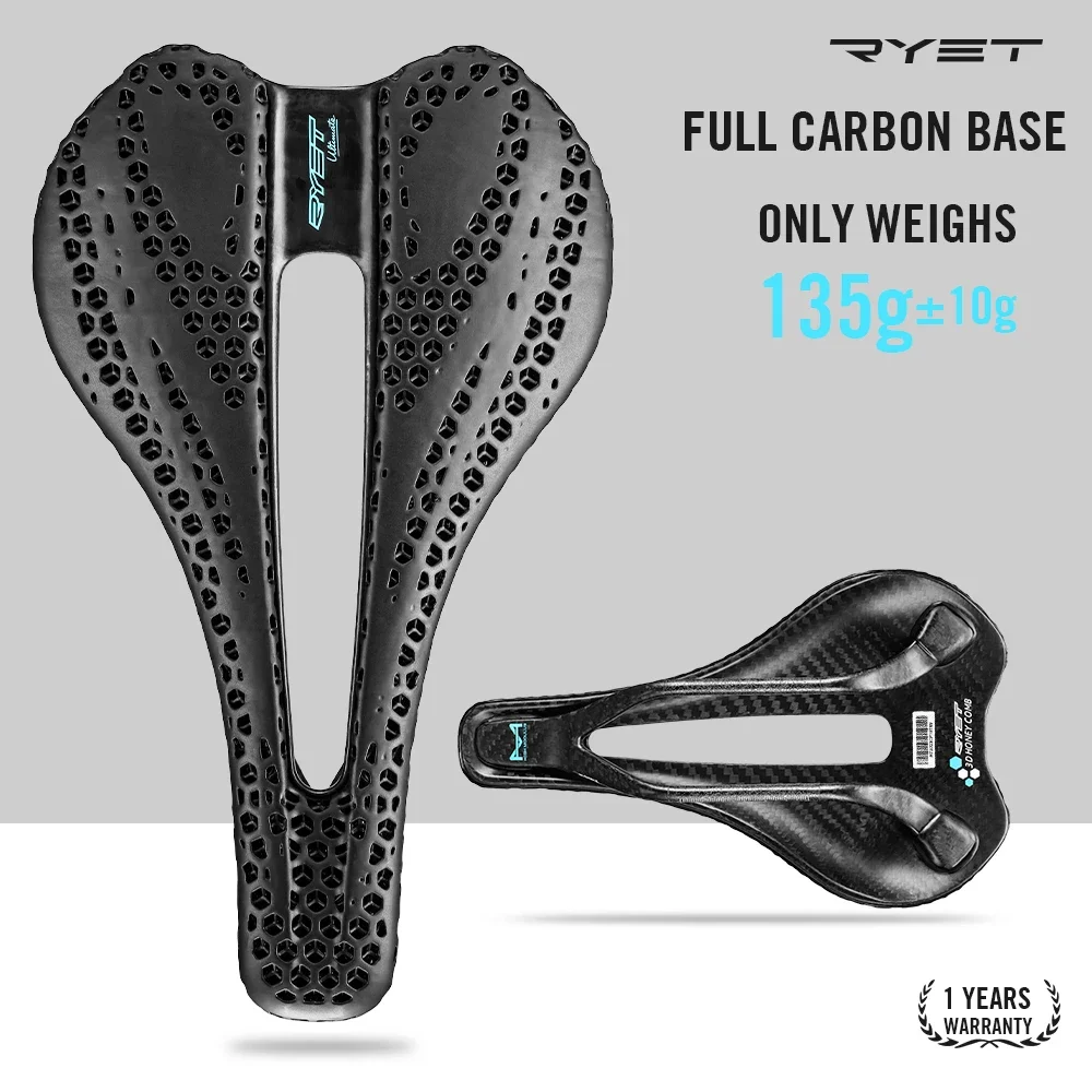 

For Men Women Triathlon Road MTB Mountain Gravel Cycling Saddle RYET Carbon Base Ultralight 135g 7x7 Rail 3D-printed Bike Saddle