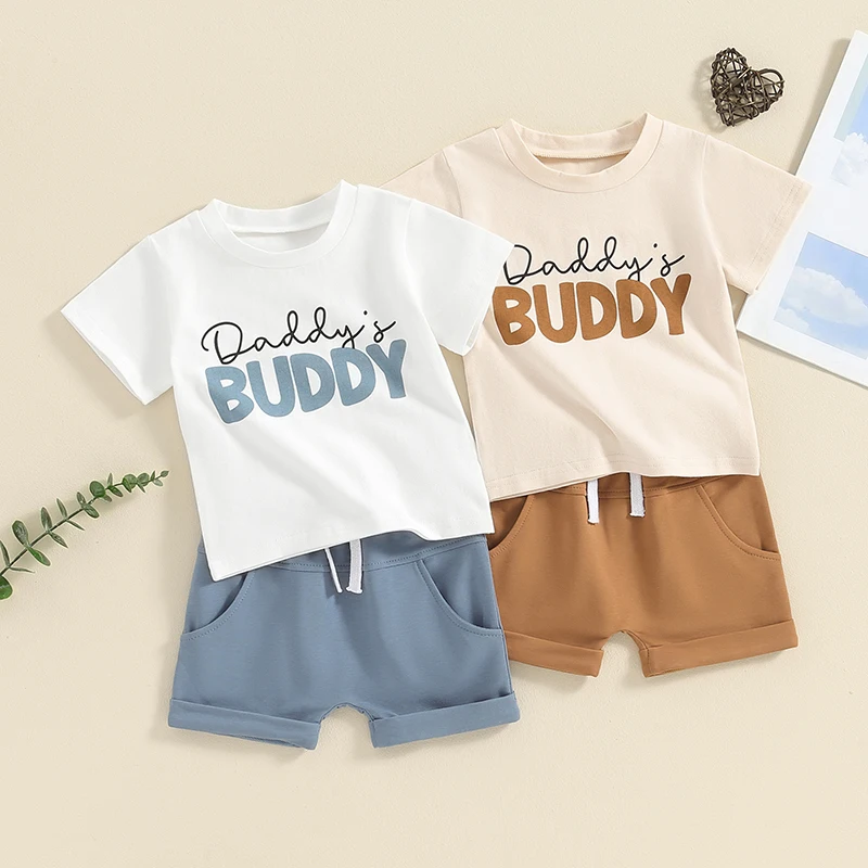 

Toddler Boys Summer Outfits Letter Print Short Sleeve T-Shirt and Shorts for 2 Piece Vacation Clothes Set 3Months-3Years