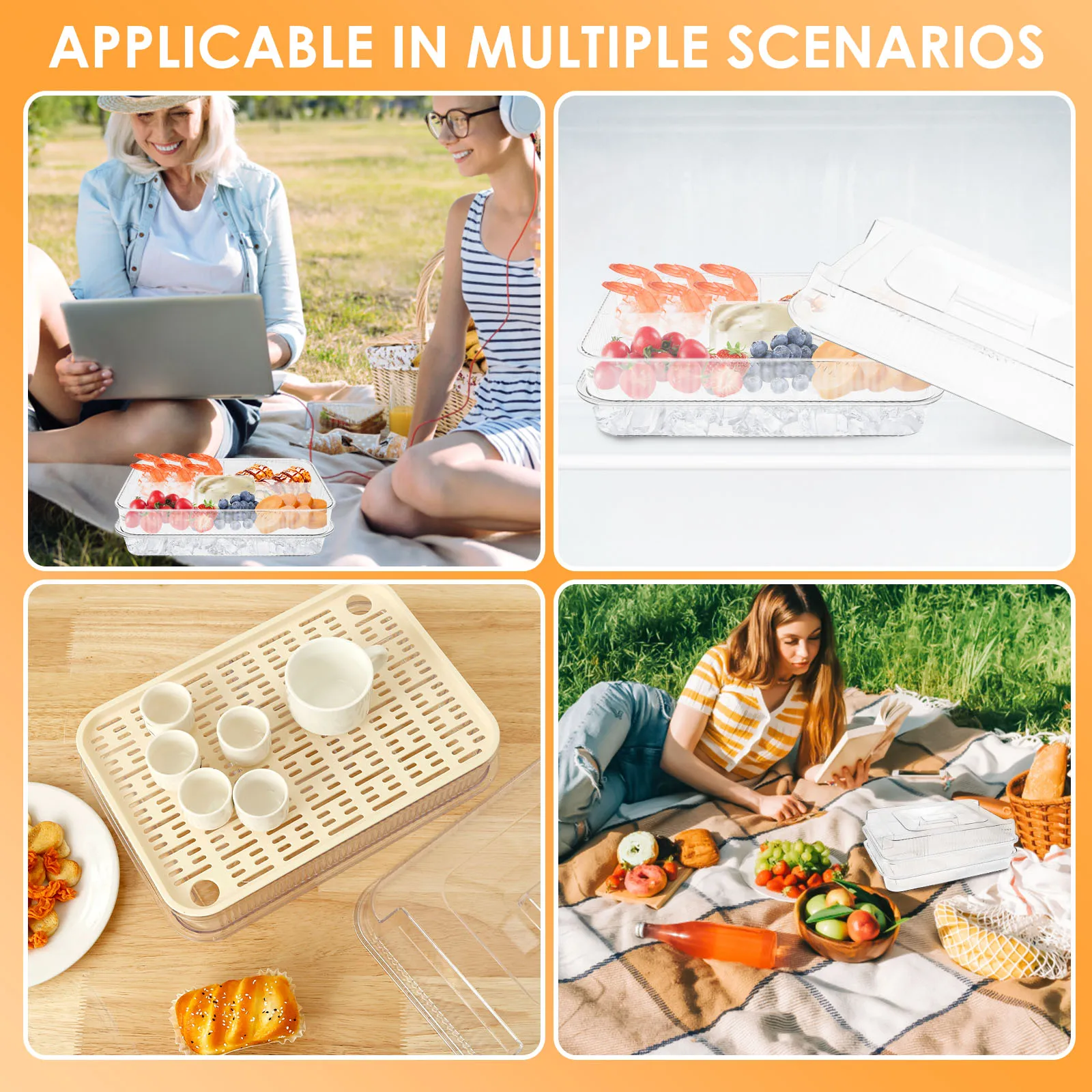 Ice Party Platter with Lid  3 Layers Chilled Party Platter Serving Dish For Fruit Veggie Cocktail, Picnic Serving Tray Outdoor