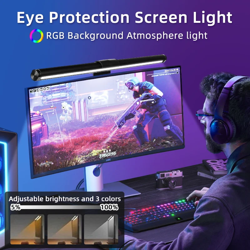 Led Monitor Light Bar Computer Desk Lamp RGB Auto-dimming Screen Hanging Lamp PC Monitor Light for Reading Study Office Lighting