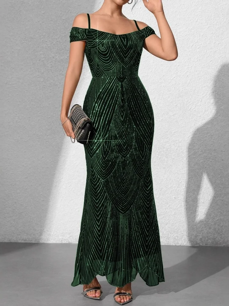 Wmstar Dress Women Wholesale The New 2025 One Shoulder Off The Shoulder Sexy Sequined with Halter Straps Long Fishtail Skirt