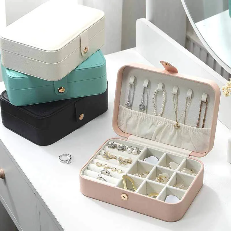 Travel PU Leather Jewelry Storage Box Simple Portable Earrings Organizer Display Necklaces Rings Jewelry Case Packaging Supplies