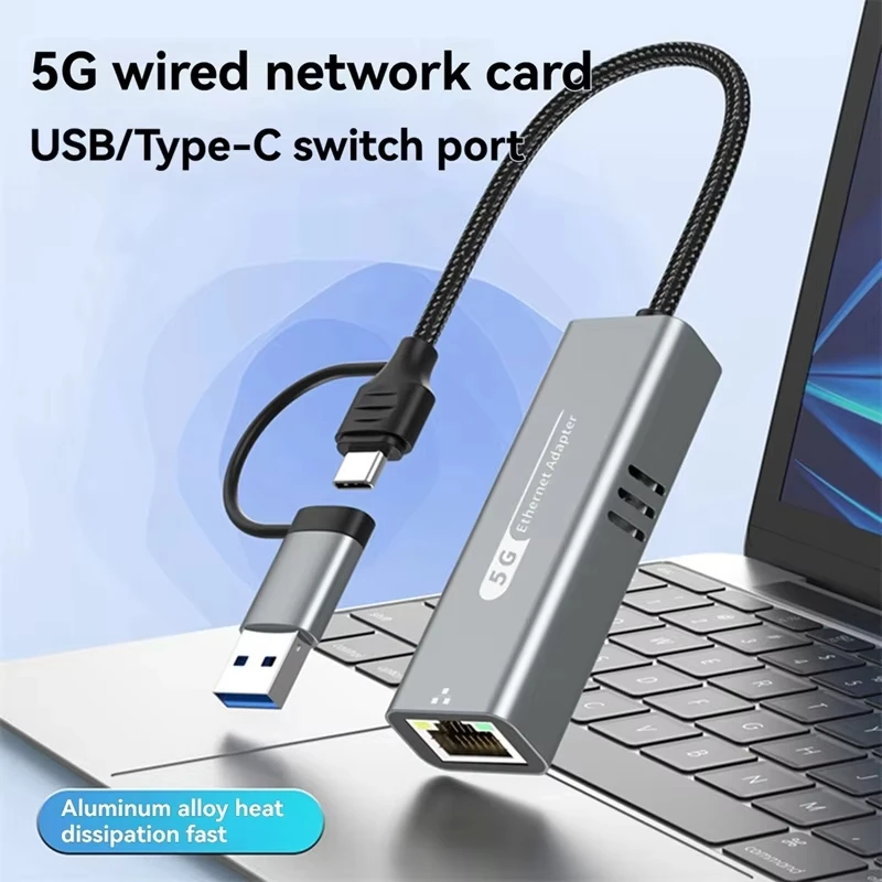 USB C to 5Gbps Ethernet Adapter USB 3.0 to Ethernet 2.5 Gigabit Converter USB3.2 to RJ45 Network Adapter For MacBook Laptop iPad 2