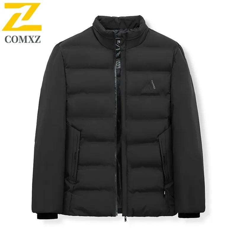 Men Stand Collar Long Jacket Thickened Thermal Coat Water-Resistant Windproof  Winter Parka Leisure Business Overcoat Streetwear