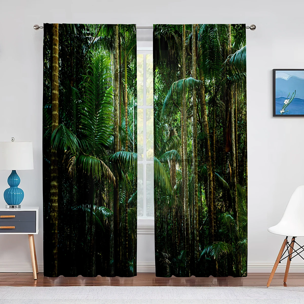 

Rainforest Sheer Voile Curtain Jungle Green Trees and Exotic Plants Window Tulle Curtains for Living Room Bedroom Kitchen Decor