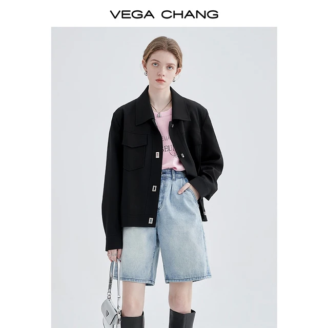 Vega Chang Black Slimming Elegant Jacket Coat New Women's Retro