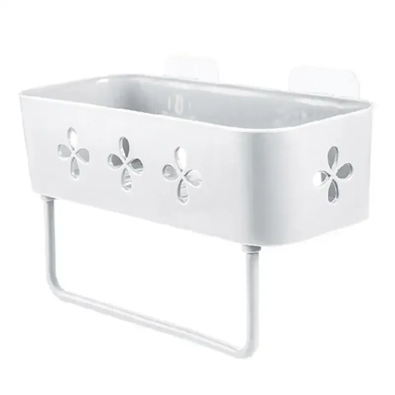 Nordic Bathroom Shelf Shower Caddy Organizer Rack Wall Mount Shampoo Rack With Towel Bar No Drilling Kitchen Bathroom Accessory 5