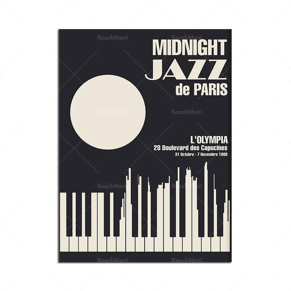jazz festival poster, midnight jazz music, vintage concert print, piano wall art, abstract poster, minimalist poster