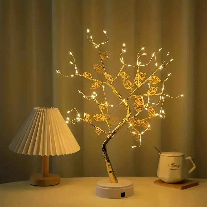 Description Picture 3 of item72 LED Night Light Golden Leaf Tree Lamp DIY Table Lamp USB Or AA Battery Operated for Bedroom Christmas Holiday Room Decor