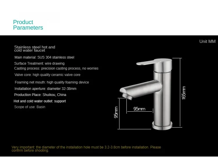 Bathroom Wash Basin Faucet 304 Stainless Steel Single Hole Hot Cold Mixed Water Set basin faucet,bathroom faucet,stainless steel faucet