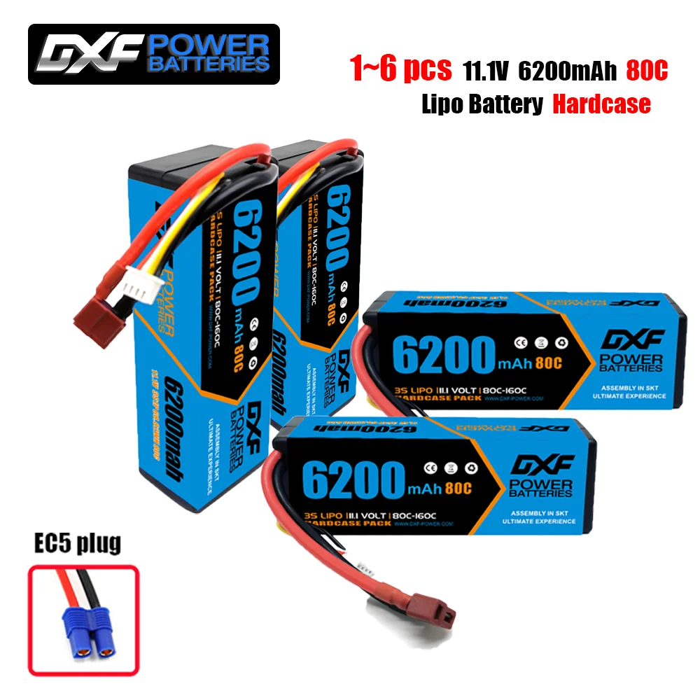 

DXF 3S Lipo Battery 11.1V 6200mAh 80C with EC5 Plug Hardcase for 1/8 Buggy Truggy Offroad Car Boat Truck Airplane UAV RACIN