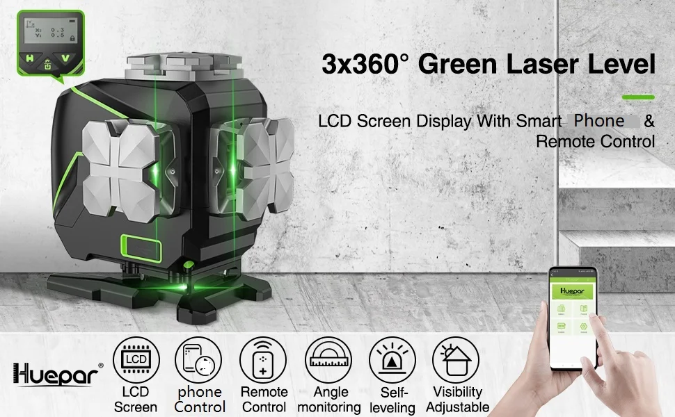 Osram S03DG 3D Green Beam 12 Line Laser Level with Hard Carry Case,Bluetooth Fun