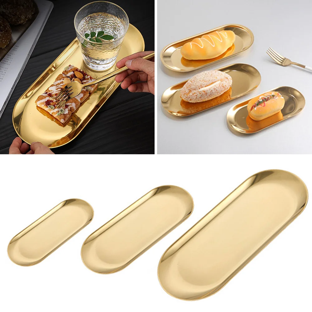 Золотистый поднос для хранения в скандинавском стиле Овальный сервировочный из