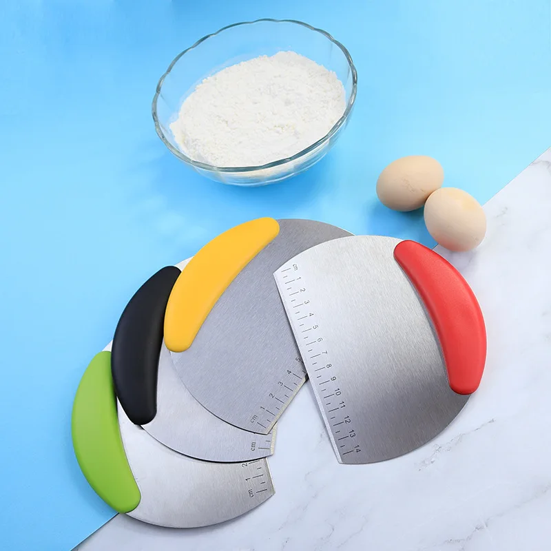 4 Color Stainless Steel Noodle Knife Cake Scraper With Scale Pastry Cutters Baking Cake Cooking Dough Scraper Baking Accessories dough scraper baking tool dough cutter baking accessories cake scraper baking spatula