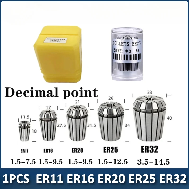 ER Chuck ER11 ER16 ER20 ER25 ER32 Chuck Engraving Machine CNC Turning Tool Drill Bit Decimal Point Series 1.5 2.5 3.5 1PCS
