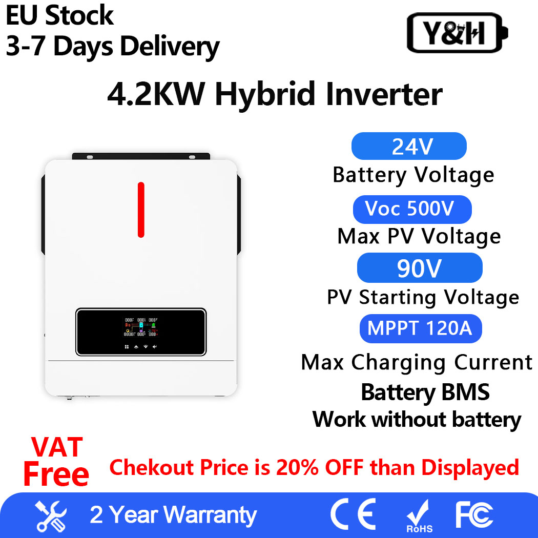 Y&H 4KW Solar Hybrid Inverter DC 24V AC 220V Two Load Output Power MPPT 120A Charger Max PV Power 6.2KW Run Without Battery