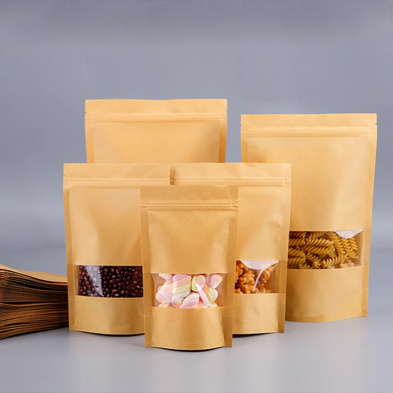 Paper Bag Eco Friendly Zipper Bags Kraft Paper Bag With Clear