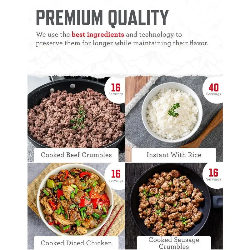 Emergency Food Supply - 88 Servings Meat and Rice Bucket Freeze Dried Protein Meals Camping Essentials Bulk Rice and Survival F - Image 5