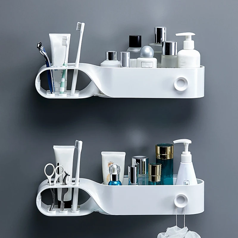 

BEAU-2Pcs Bathroom Shelves Wall Mount Organizer Toothbrush Toothpaste Holder Storage Rack For Bathroom Accessories