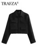 TRAFZA Spring Jacket For Women Slim Cropped Coat Elegant Solid Long Sleeve Jacket Front Flap Pocket Outerwear Fashion Streetwear 5