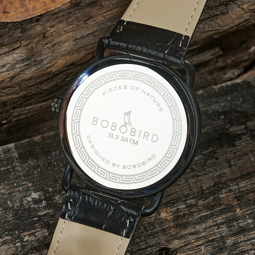 BOBO BIRD Men's Watches,Luminous Display Dial, Genuine Leaf Face,Leather Band Man Wristwatches, Relogio Masculino For Men Custom
