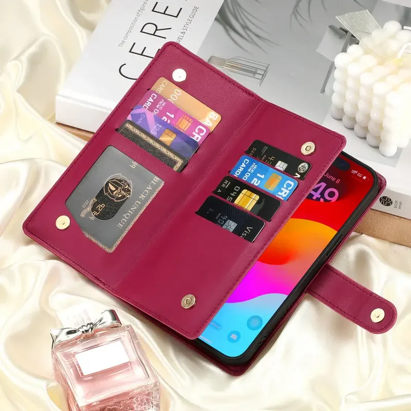 Sleek Zippered Leather Crossbody Phone Case with Card Slot Wallet Cover