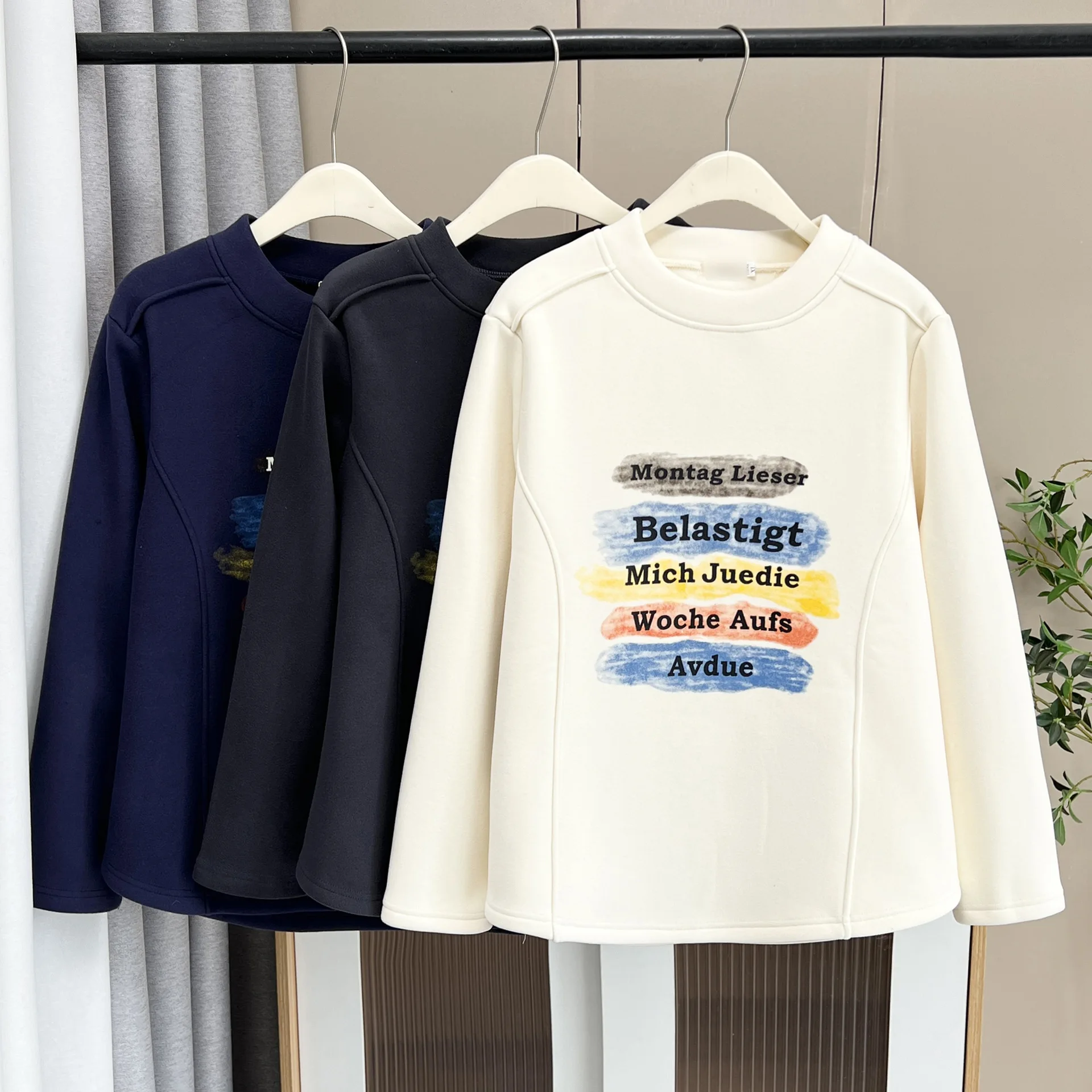 XXXXL Fashion Plus Size Women's T-Shirt New Simple Casual Fleece And Thickened Printed Color Letter Base Tops For Winter 2554