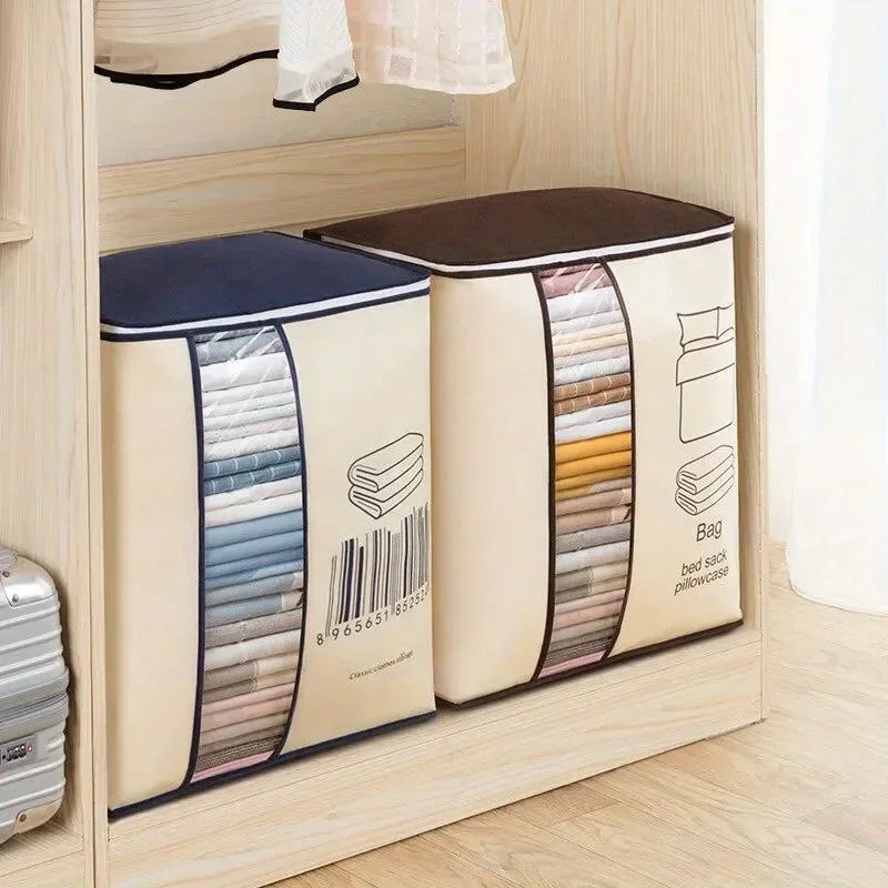 1Pc Futon Storage Bag Non-Woven Fabrics Transparent Visual Window for Quilt Storage Household Items Storage Bag 3