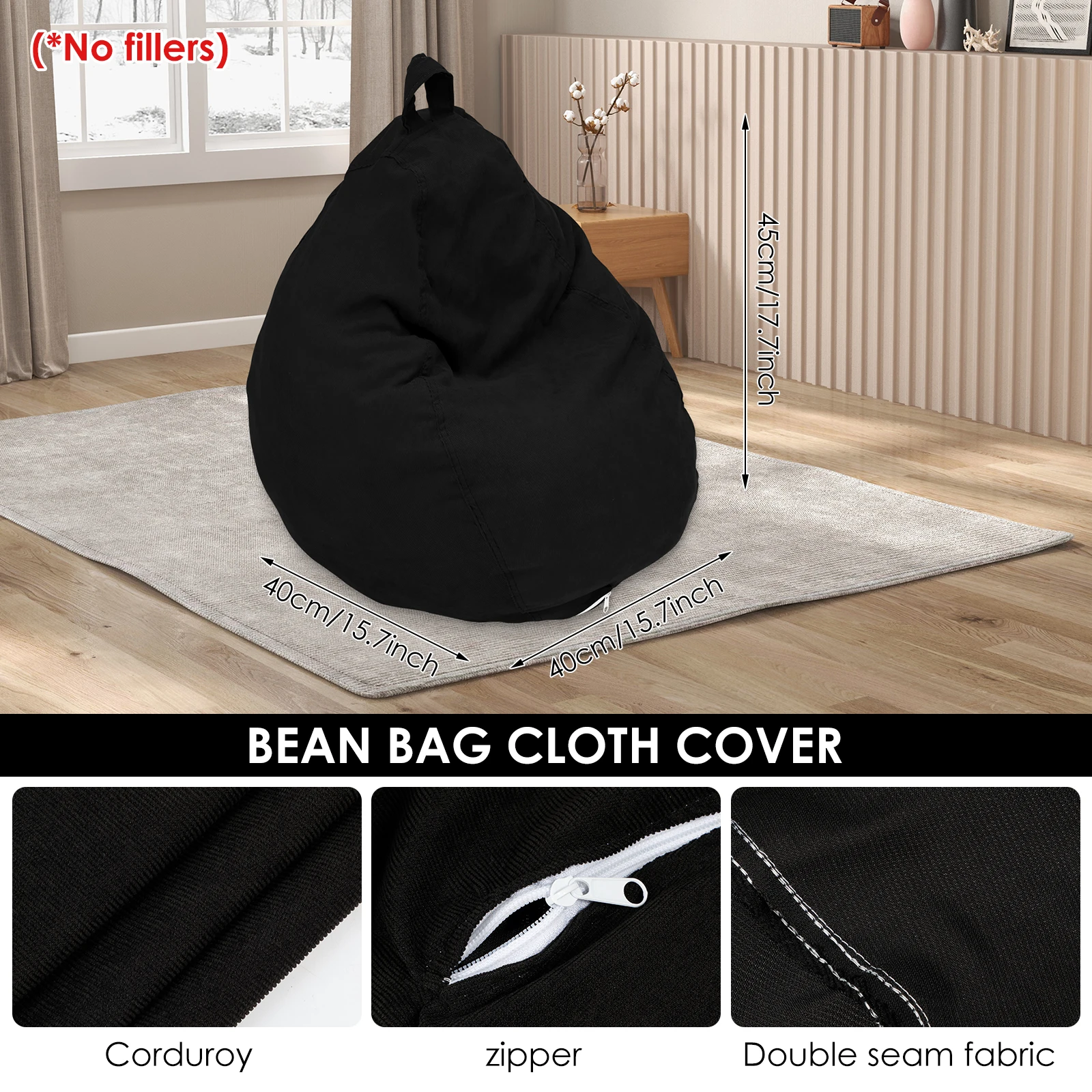 Soft Corduroy Bean Bag Chair Cover for Living Room Decor