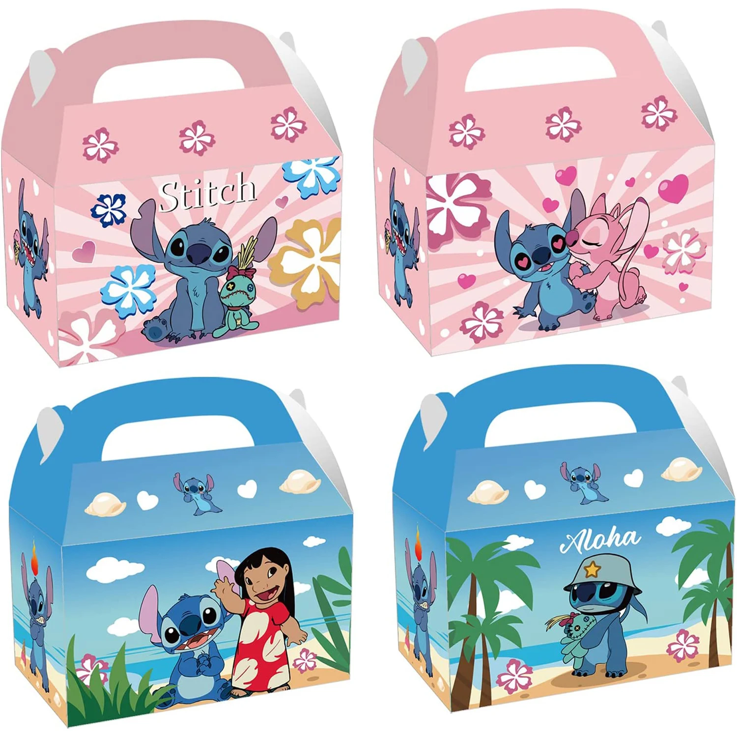 12/24/36/48Pcs Lilo & Stitch Theme Print Candy Box Party Supplies Loading  Gift Loot Bag Paper Box Birthday Party 8.5*8.5*18cm
