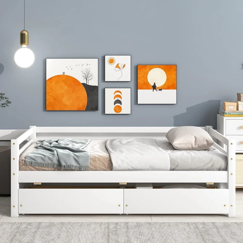 Twin Daybed with 2 Storage Drawers, Wooden Twin Size Daybed Frame, Dual-Use Daybed Sofa Kids Bed for Living Room,Children Room 6