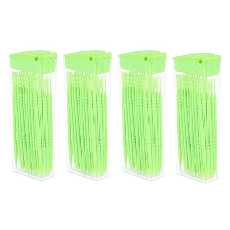 

200 Pcs Plastic Toothpicks 2 Way Tooth Picks Interdental Brush Cleaners Portable Box Random Color