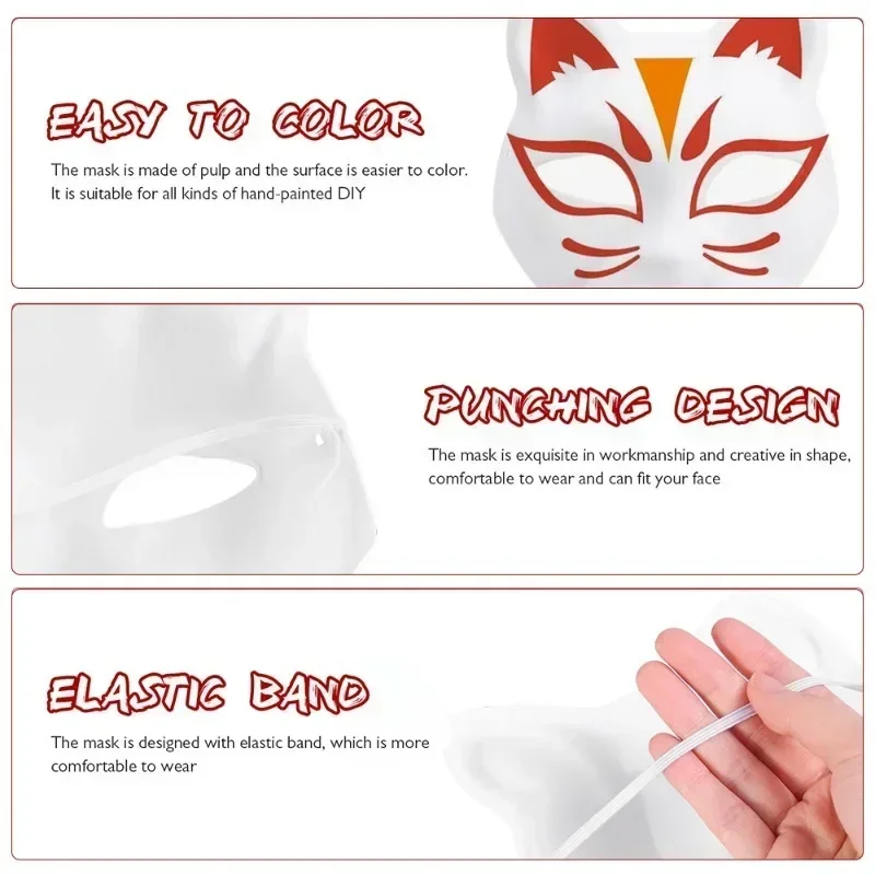 New DIY Hand-Painted Blank Foxes Mask Japanese Cosplay Rave Anime Demon Slayer Half Face Cat Masks Halloween Mask Cosplay Props
